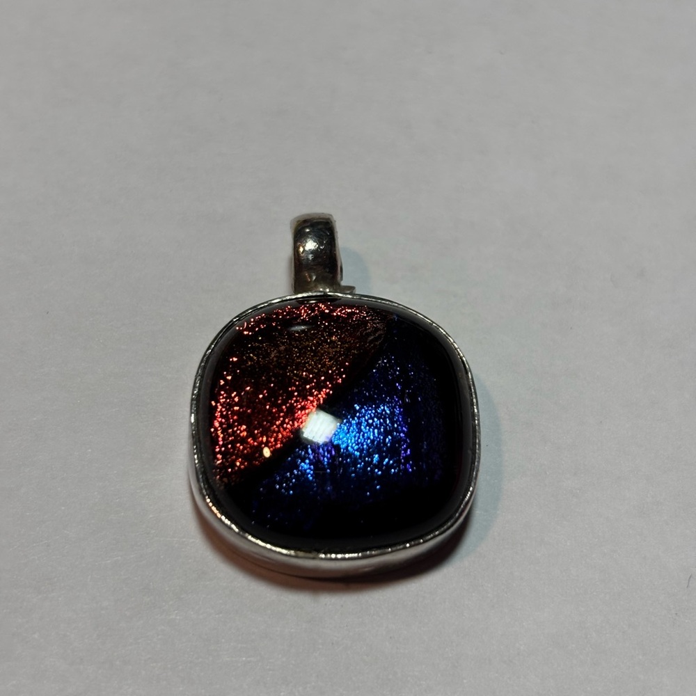 Sterling Silver - Dichroic Glass Pendant in Red and Blue